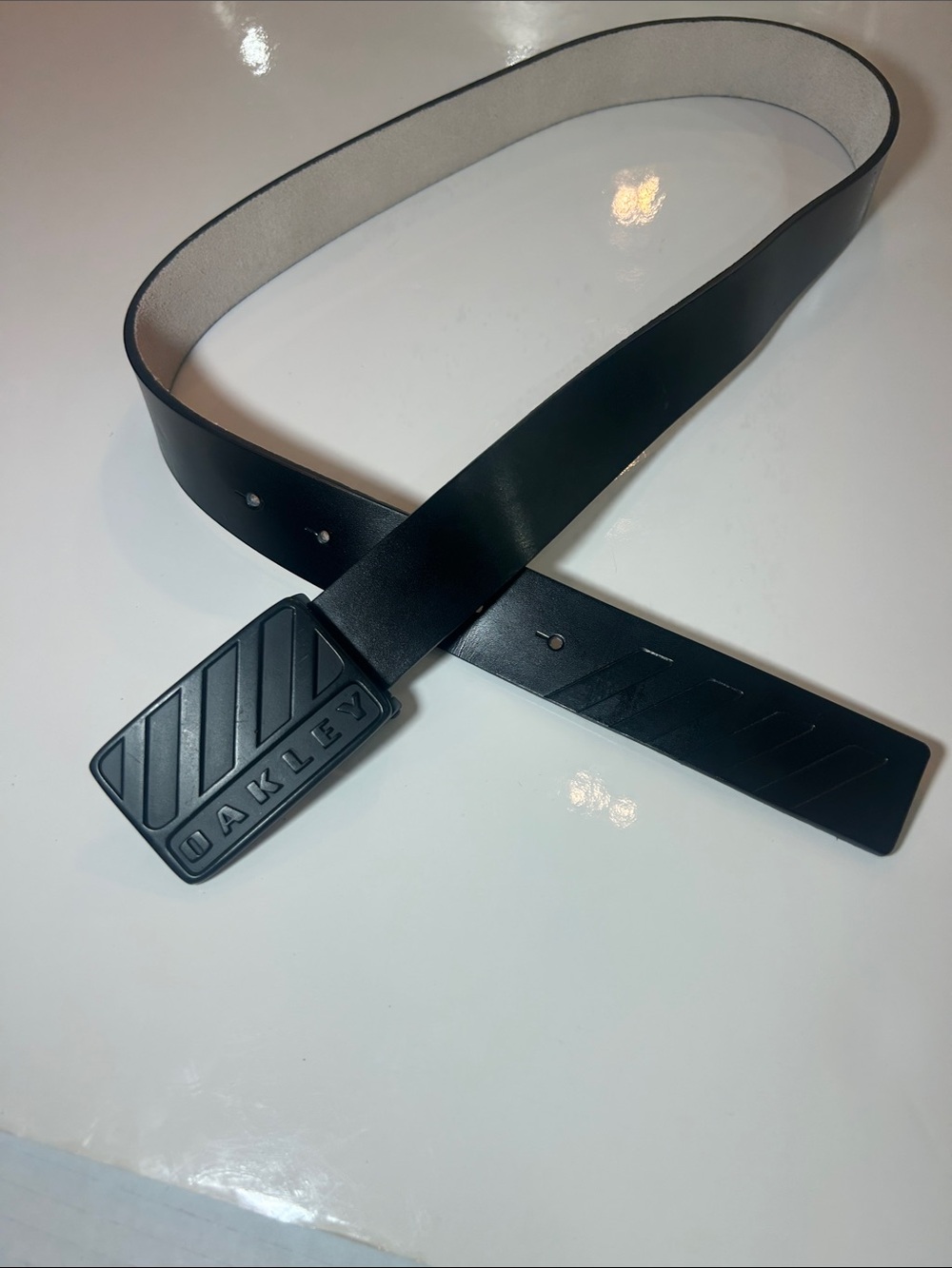 Oakley Black Men's Logo Buckle Belt with Matte Textured Buckle